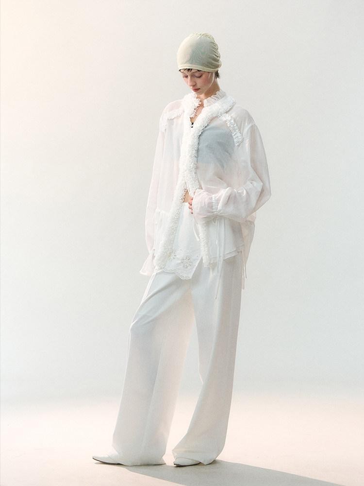 AnnoMundi Mist White Pleated Drawstring Lace Women&