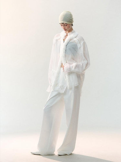 AnnoMundi Mist White Pleated Drawstring Lace Women&