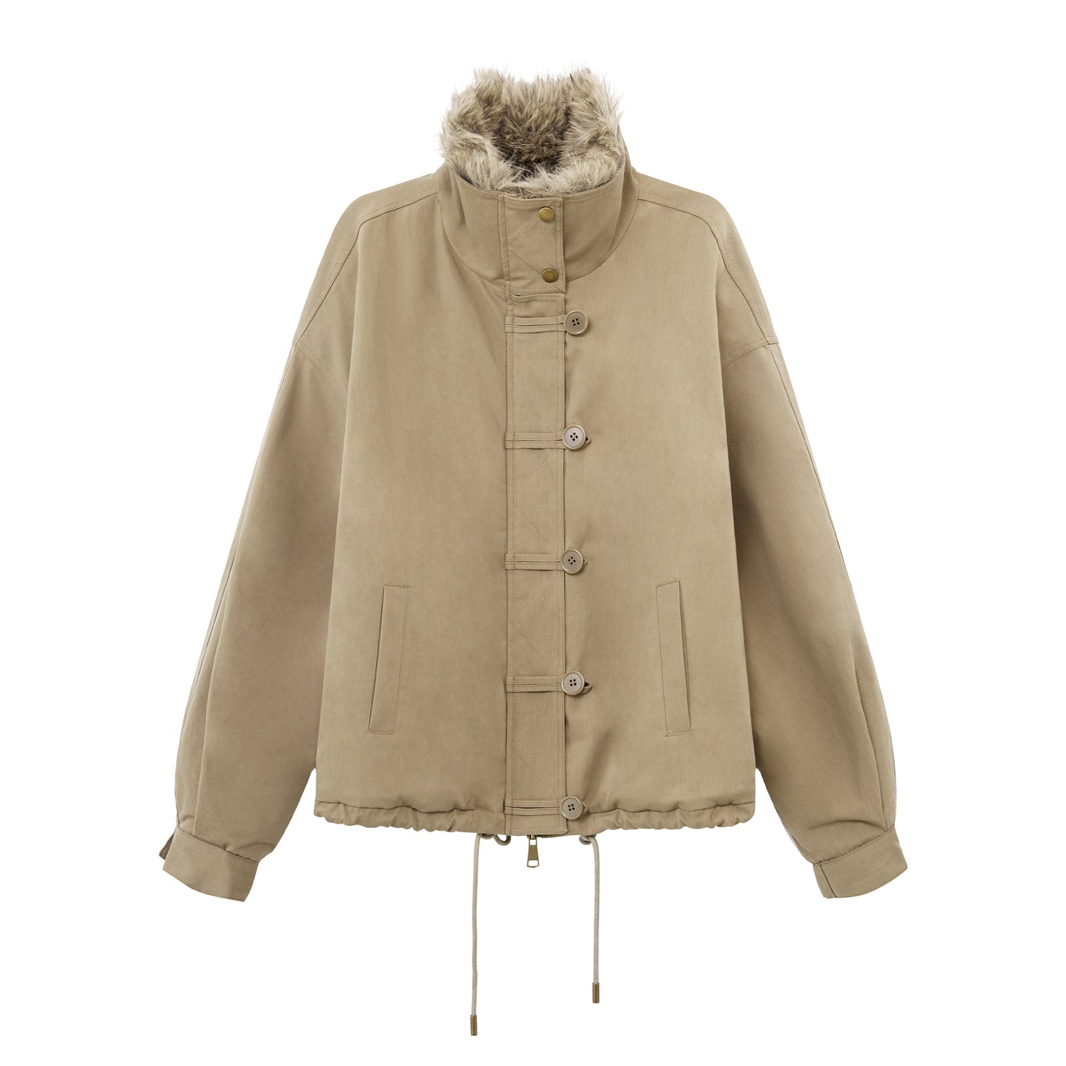 RUN_TO_THE_FUTURE_Thick_Cotton_Fill_Fur_Collar_Loose_Fit_Commuter_Solid_Zip_Puffer_Jackets_MISSTT
