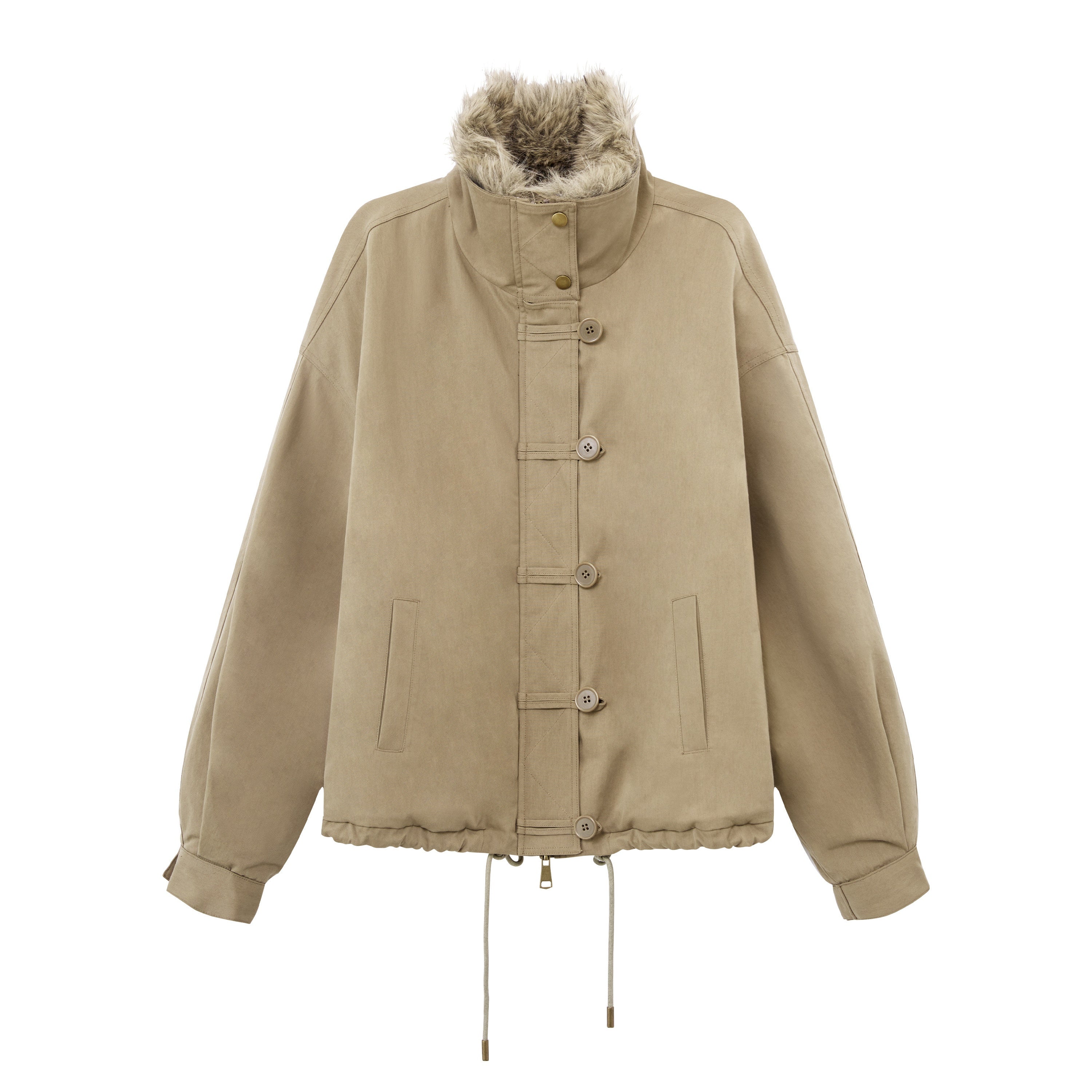 RUN_TO_THE_FUTURE_Thick_Cotton_Fill_Fur_Collar_Loose_Fit_Commuter_Solid_Zip_Puffer_Jackets_MISSTT