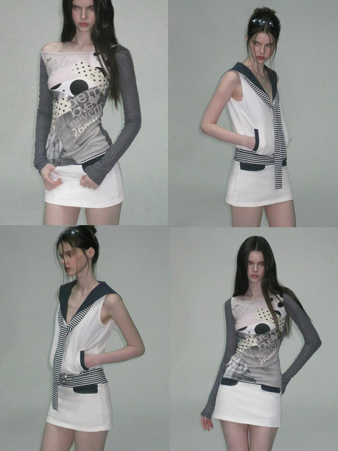 The NeverMore Contrast Printed Cotton Mid Waist Straight Bodycon Women White Mini Skirts