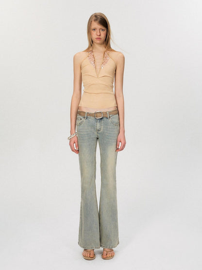 The NeverMore Lightweight Stretch No Padding Y Back Wide Strap Slim Cropped Women Camisoles