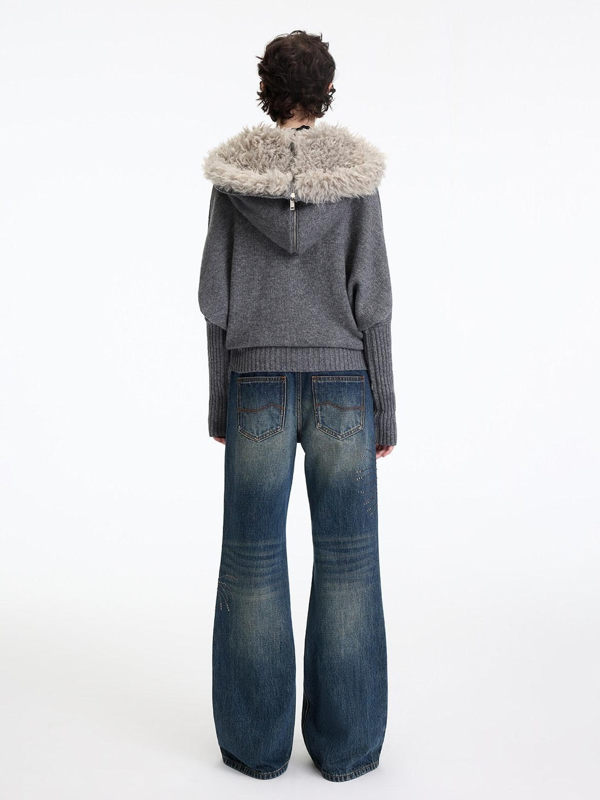 RUN TO THE FUTURE Soft Wool Blend Hooded Patchwork Vintage Loose Fit Zipper Knit Cardigans