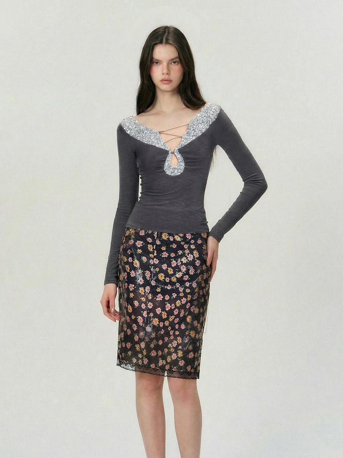 The NeverMore Antistatic Sequin Low Waist Bodycon Women Party Polyester Midi Skirts