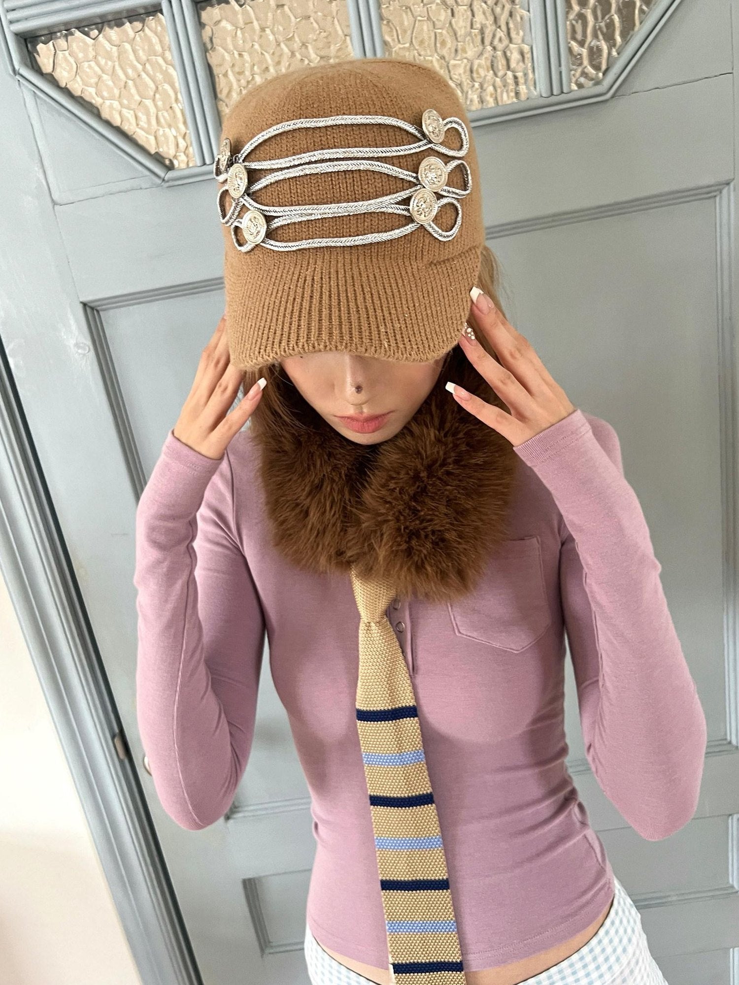 nit alcove Cozy Thermal Knit Curved Brim Casual Unisex Large 58 To 60 Cm Blue Brown Caps