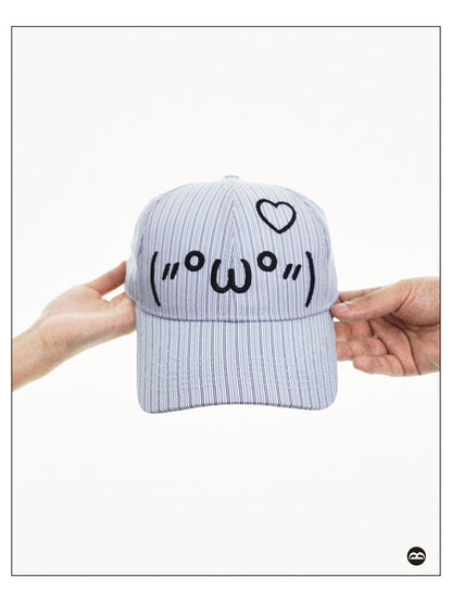 takeabreak Blue Striped Emoticon 3D Embroidery High Crown Women&