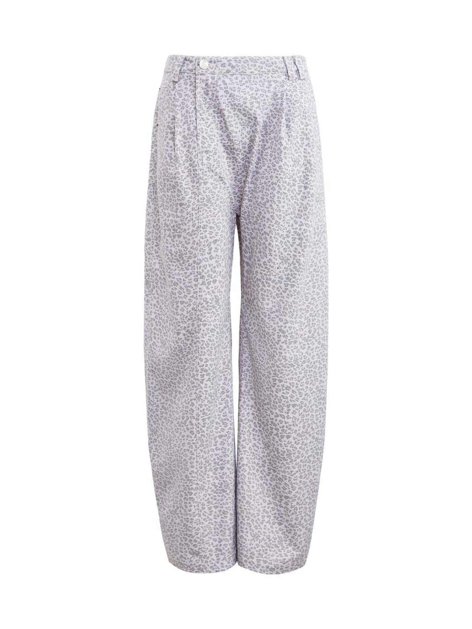 RUN TO THE FUTURE Leopard Print Asymmetric Zip Low Waist Blade Cut Women Wide-Leg Pants