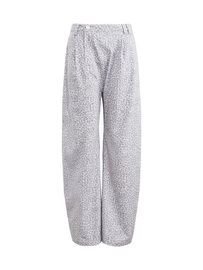 RUN TO THE FUTURE Leopard Print Asymmetric Zip Low Waist Blade Cut Women Wide-Leg Pants