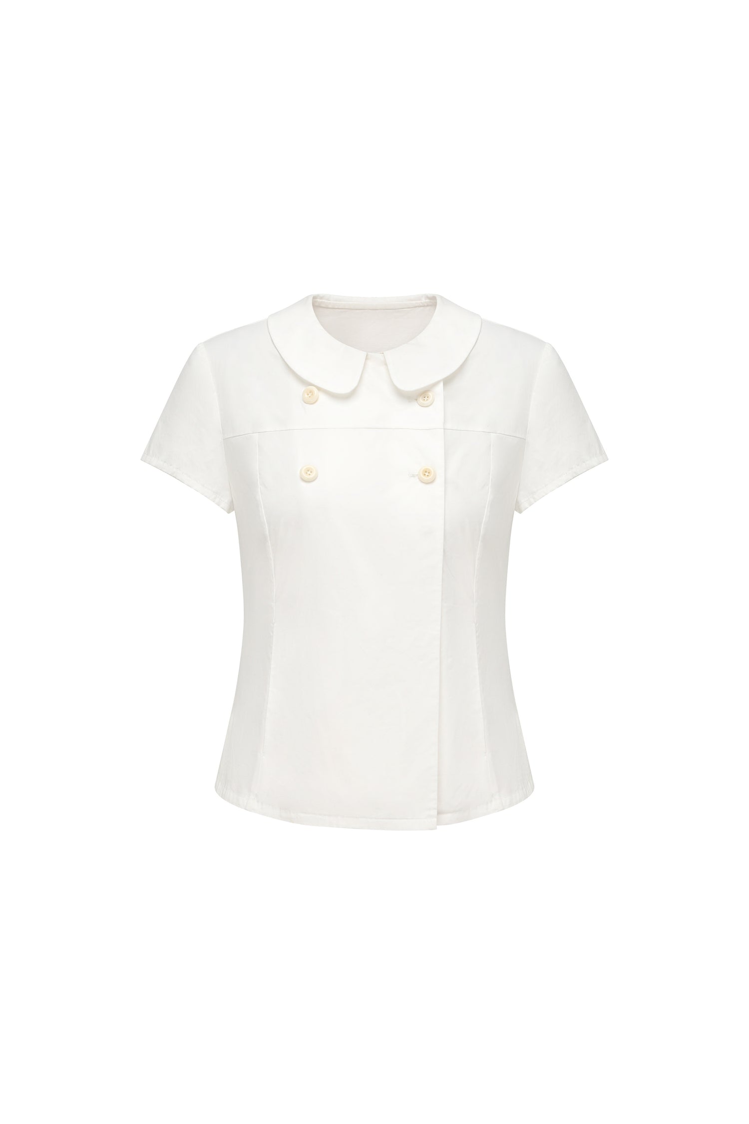 oinimi_White_Double_Button_Peter_Pan_Collar_Slim_Fit_Short_Sleeve_Women&