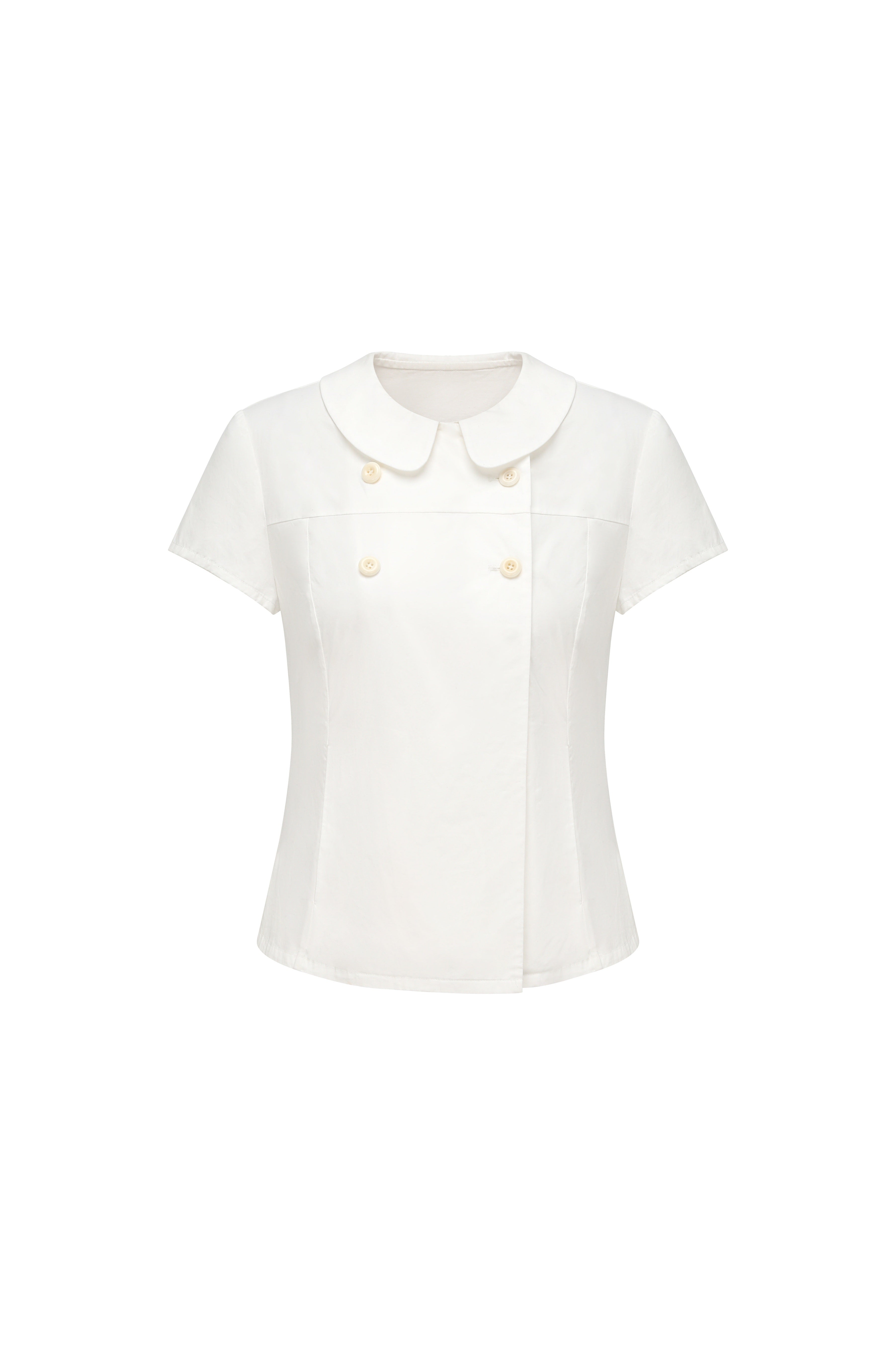 oinimi_White_Double_Button_Peter_Pan_Collar_Slim_Fit_Short_Sleeve_Women&