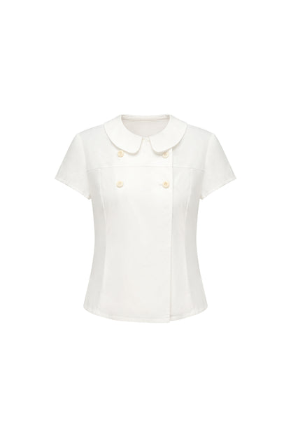 oinimi_White_Double_Button_Peter_Pan_Collar_Slim_Fit_Short_Sleeve_Women&