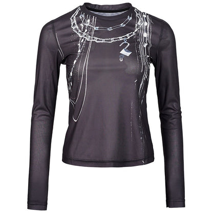 DKZ_OFFICIAL_Chain_Print_Mesh_Slim_Fit_Round_Neck_Women&