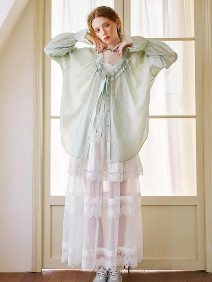 DIDDI MODA White Lace Top Petal Hem Skirt Women&