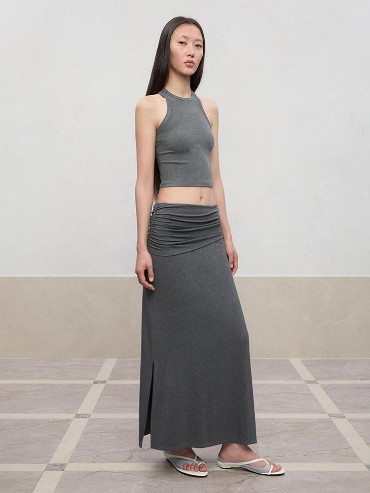RUN TO THE FUTURE Lyocell Stretch Ruched Princess Midwaist Women City Commute Maxi Skirts
