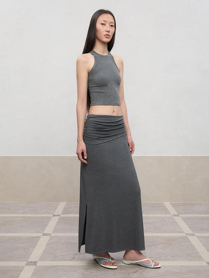 RUN TO THE FUTURE Lyocell Stretch Ruched Princess Midwaist Women City Commute Maxi Skirts