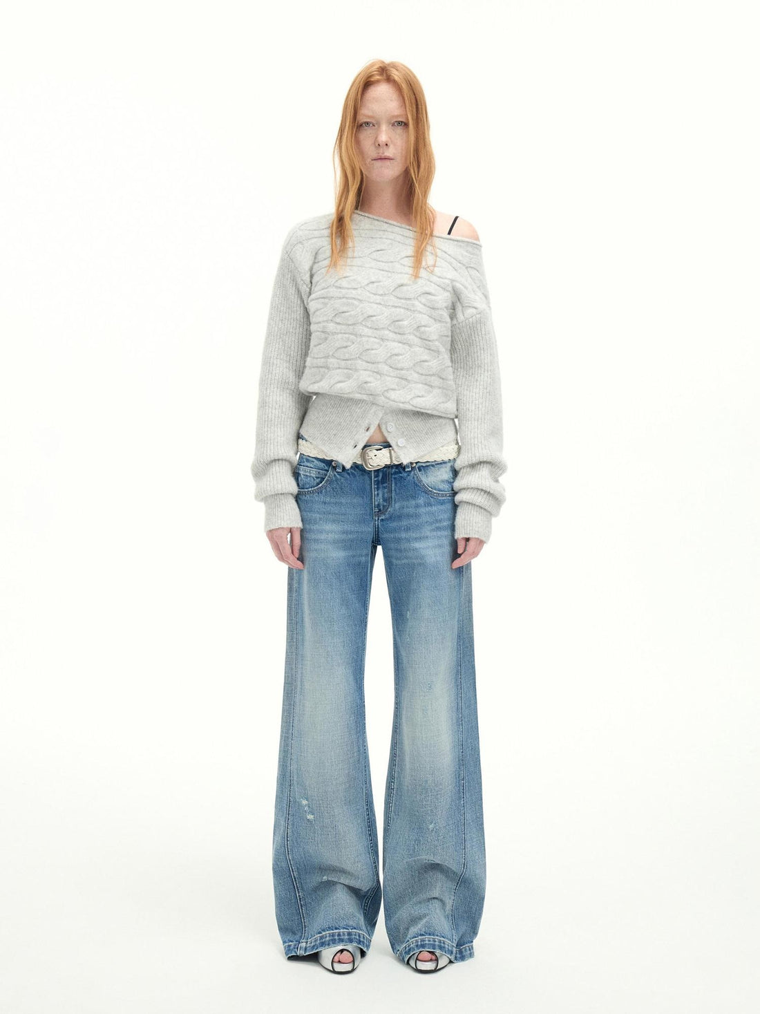 RUN TO THE FUTURE Vintage Washed Flared Cotton Natural Waist Women Blue Wide-Leg Jeans