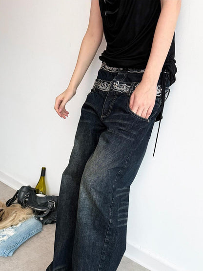 DoublePunch Sequin Embroidered Double Waistband Curved Cut Women&