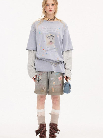 DIDDI MODA Cartoon Animal Applique Crystals Patchwork Women&