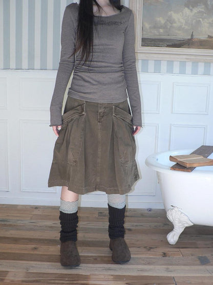 ang project Pleated Washed Distressed Pockets Vintage Women&
