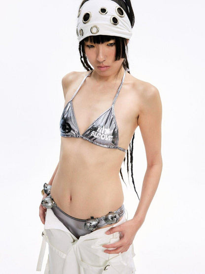 nit alcove Original Design No Padding Halter Short Top Heart Print Women Silver Gray Bikini