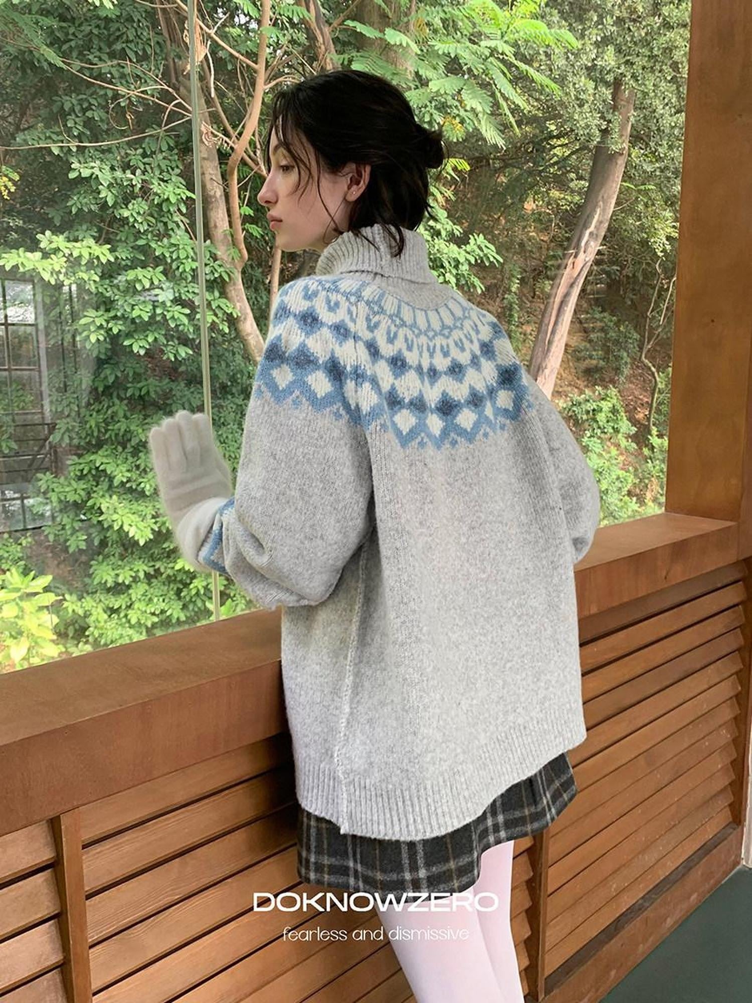DKZ OFFICIAL Nordic Fair Isle Jacquard Oversized Women&