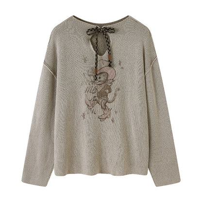DIDDI_MODA_Cat_Print_Patchwork_V-neck_Loose_Women&