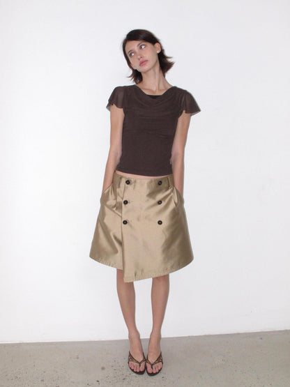 Mito de dar Champagne Gold Button Front A Line Silky Women&