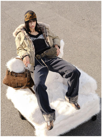 2th Desire 90 Percent White Duck Down Warm Studded Casual Turn Down Collar Down Jackets