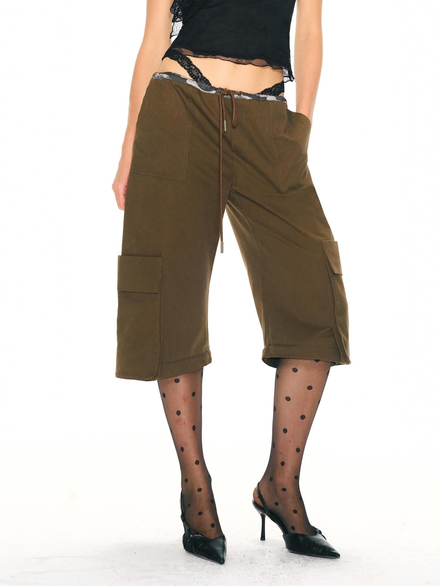 2th Desire Army Green Detachable Cargo Mid High Waist Vintage Women&