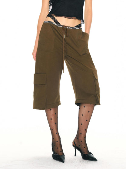 2th Desire Army Green Detachable Cargo Mid High Waist Vintage Women&