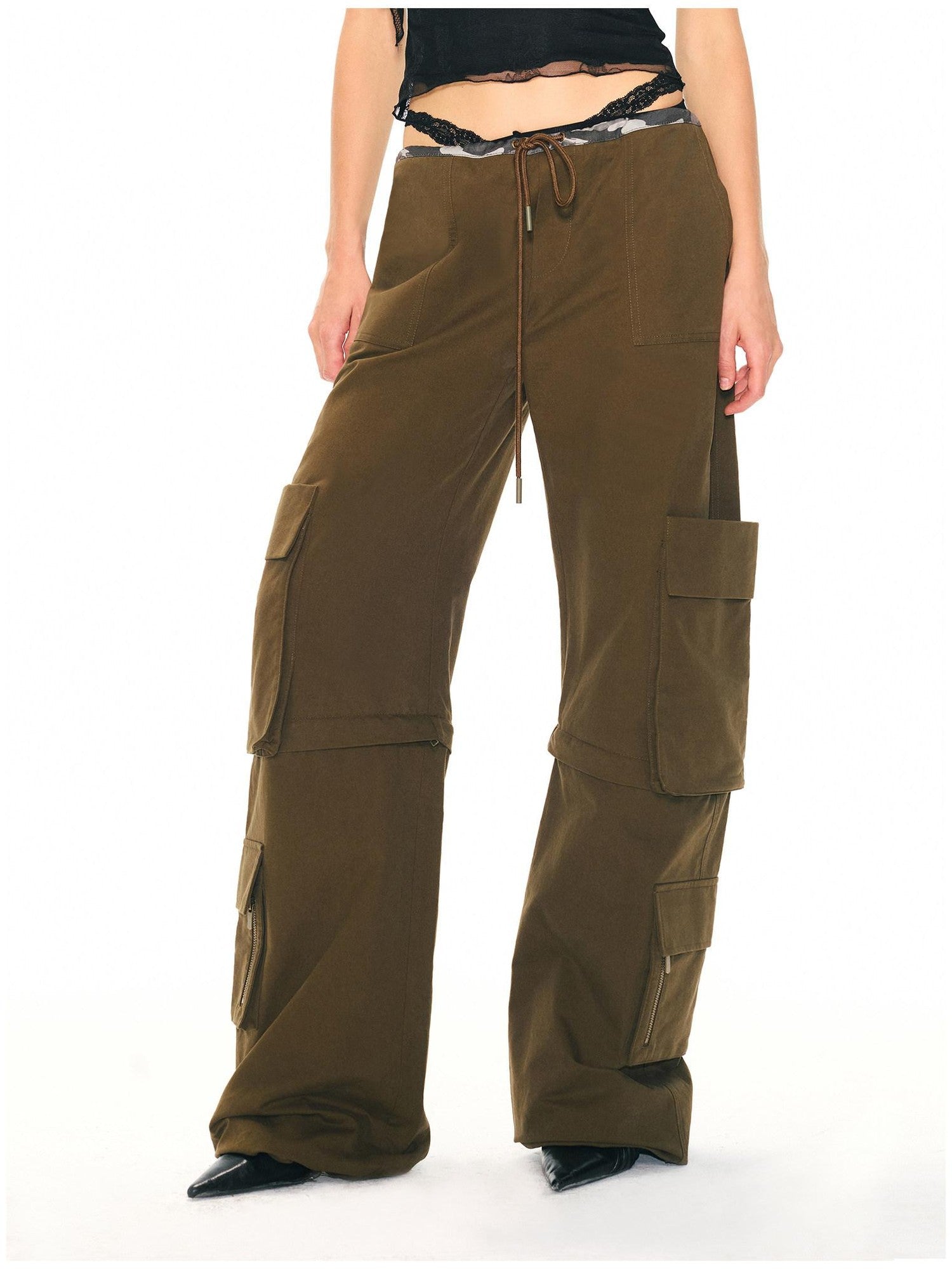 2th Desire Army Green Detachable Cargo Mid High Waist Vintage Women&