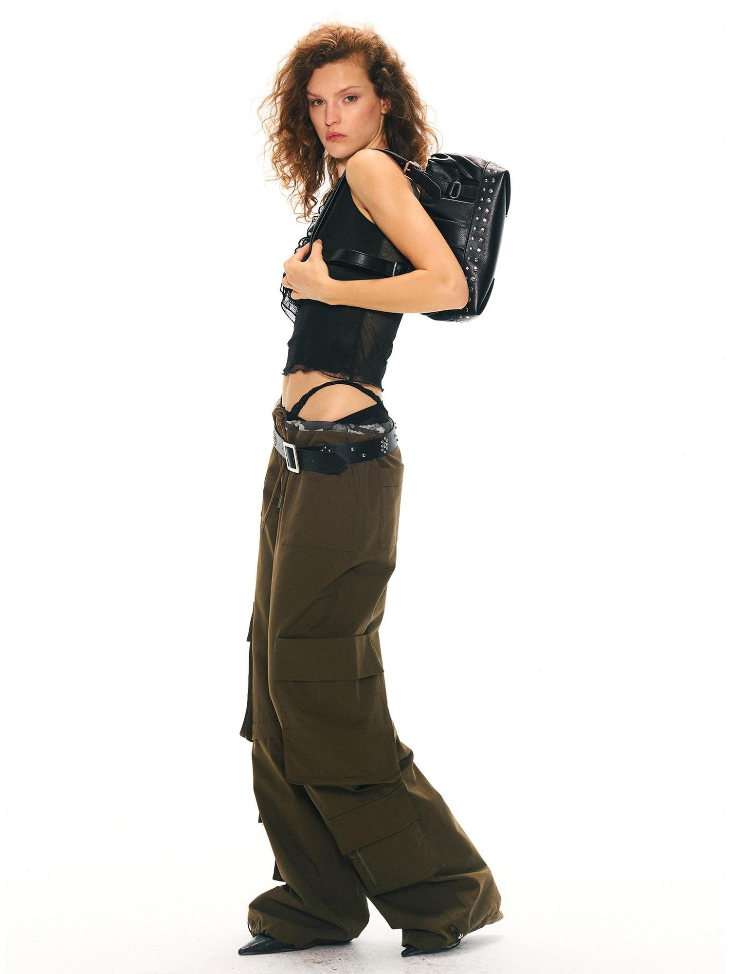 2th Desire Army Green Detachable Cargo Mid High Waist Vintage Women&