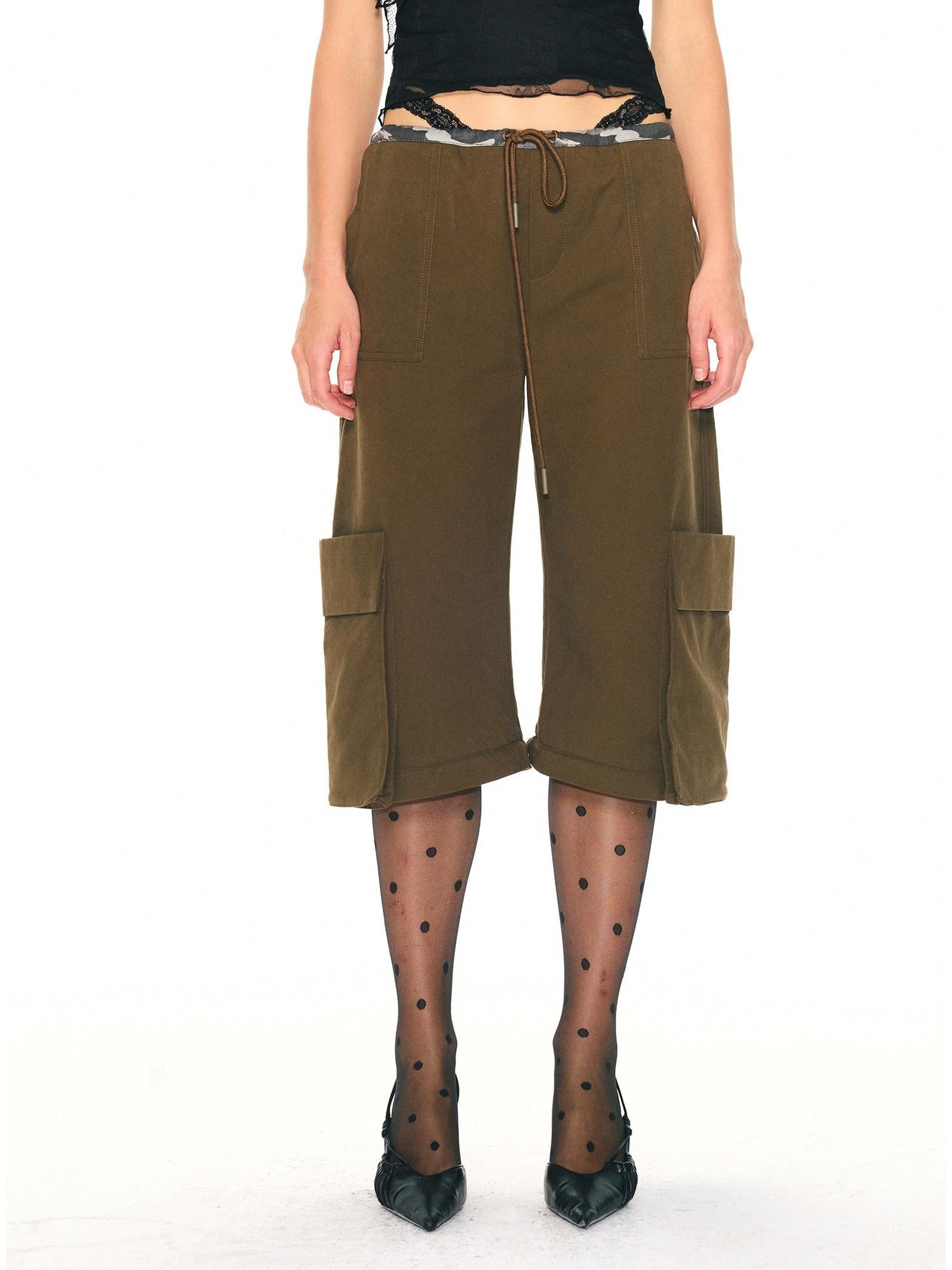 2th Desire Army Green Detachable Cargo Mid High Waist Vintage Women&
