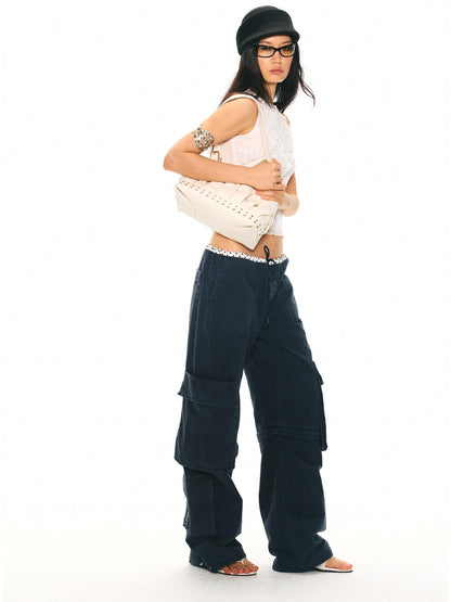 2th Desire Army Green Detachable Cargo Mid High Waist Vintage Women&