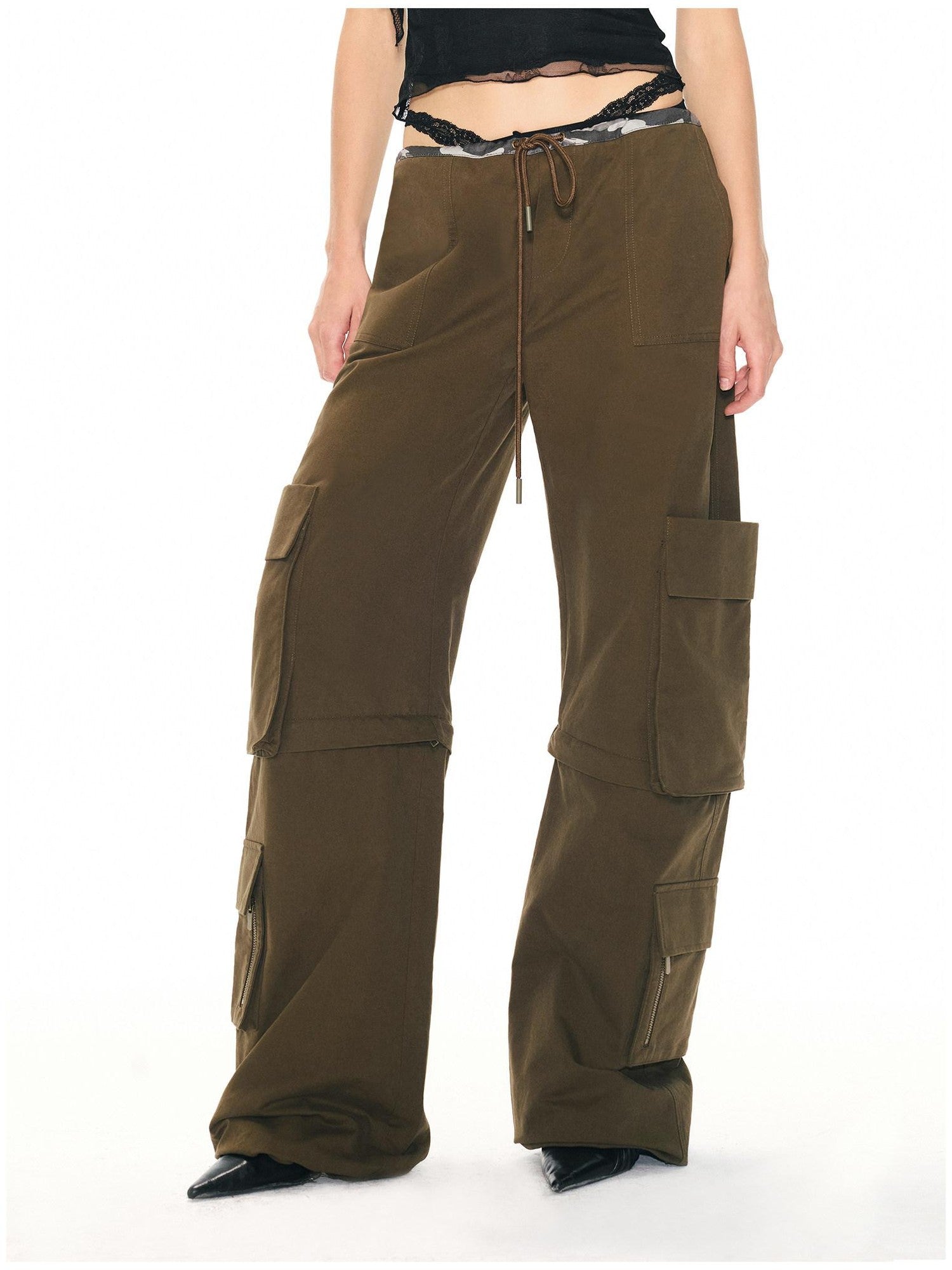 2th Desire Army Green Detachable Cargo Mid High Waist Vintage Women&