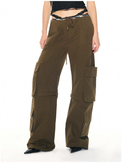 2th Desire Army Green Detachable Cargo Mid High Waist Vintage Women&