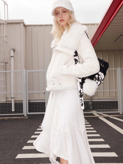 Asym Faux Fur Collar Short Padded Biker Jacket