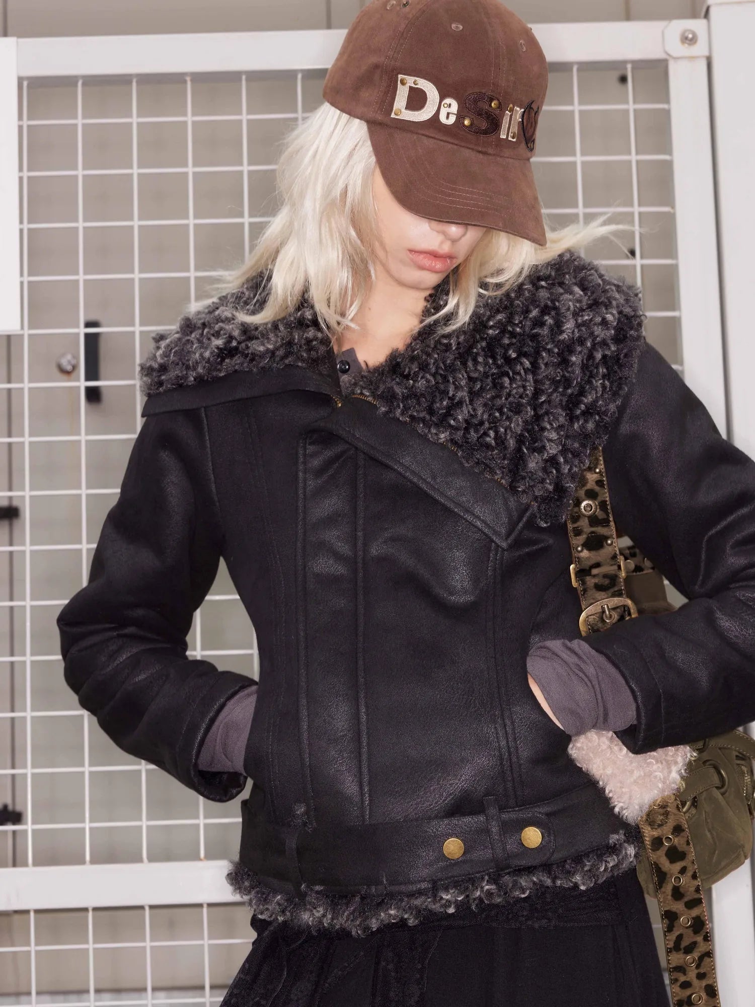 Asym Faux Fur Collar Short Padded Biker Jacket