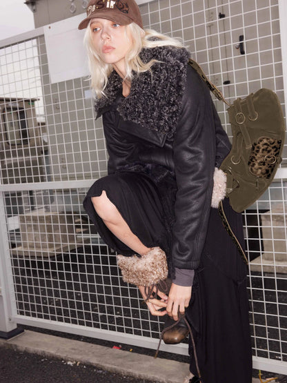 Asym Faux Fur Collar Short Padded Biker Jacket