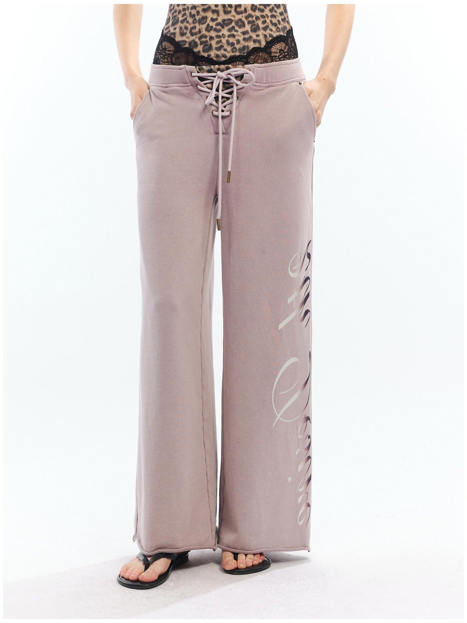 2th Desire Asymmetric Letter Print Leopard Patch Women&