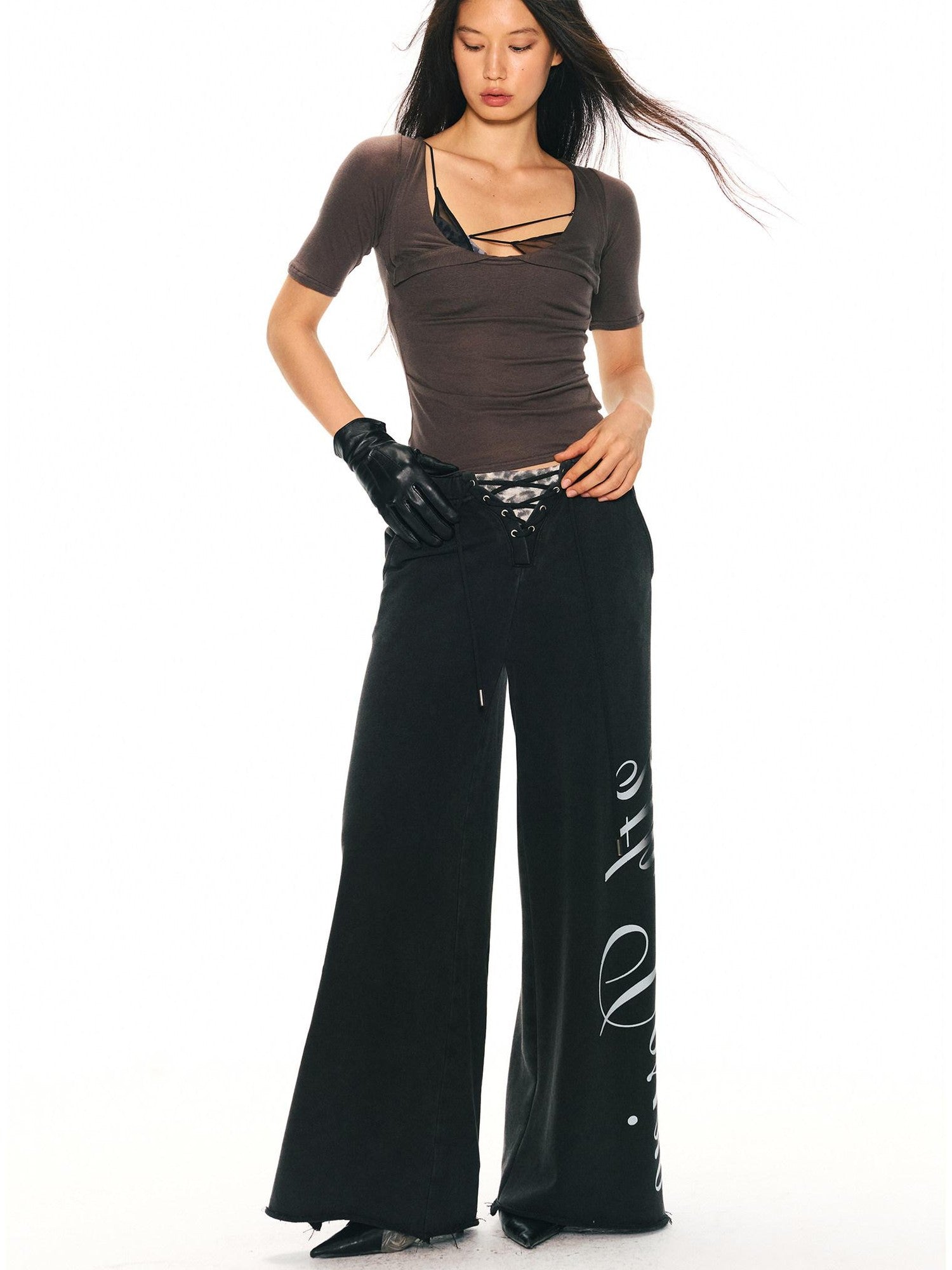 2th Desire Asymmetric Letter Print Leopard Patch Women&