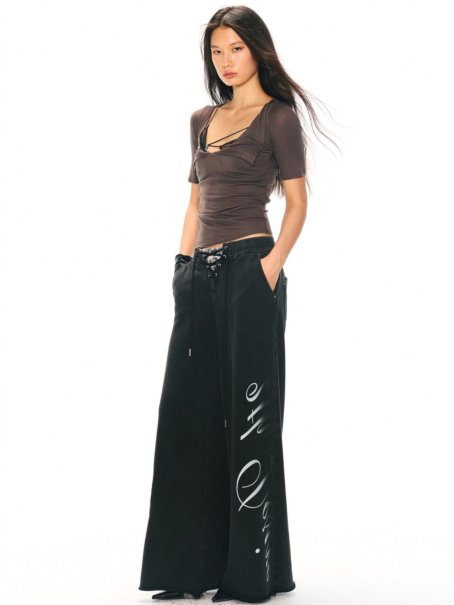 2th Desire Asymmetric Letter Print Leopard Patch Women&