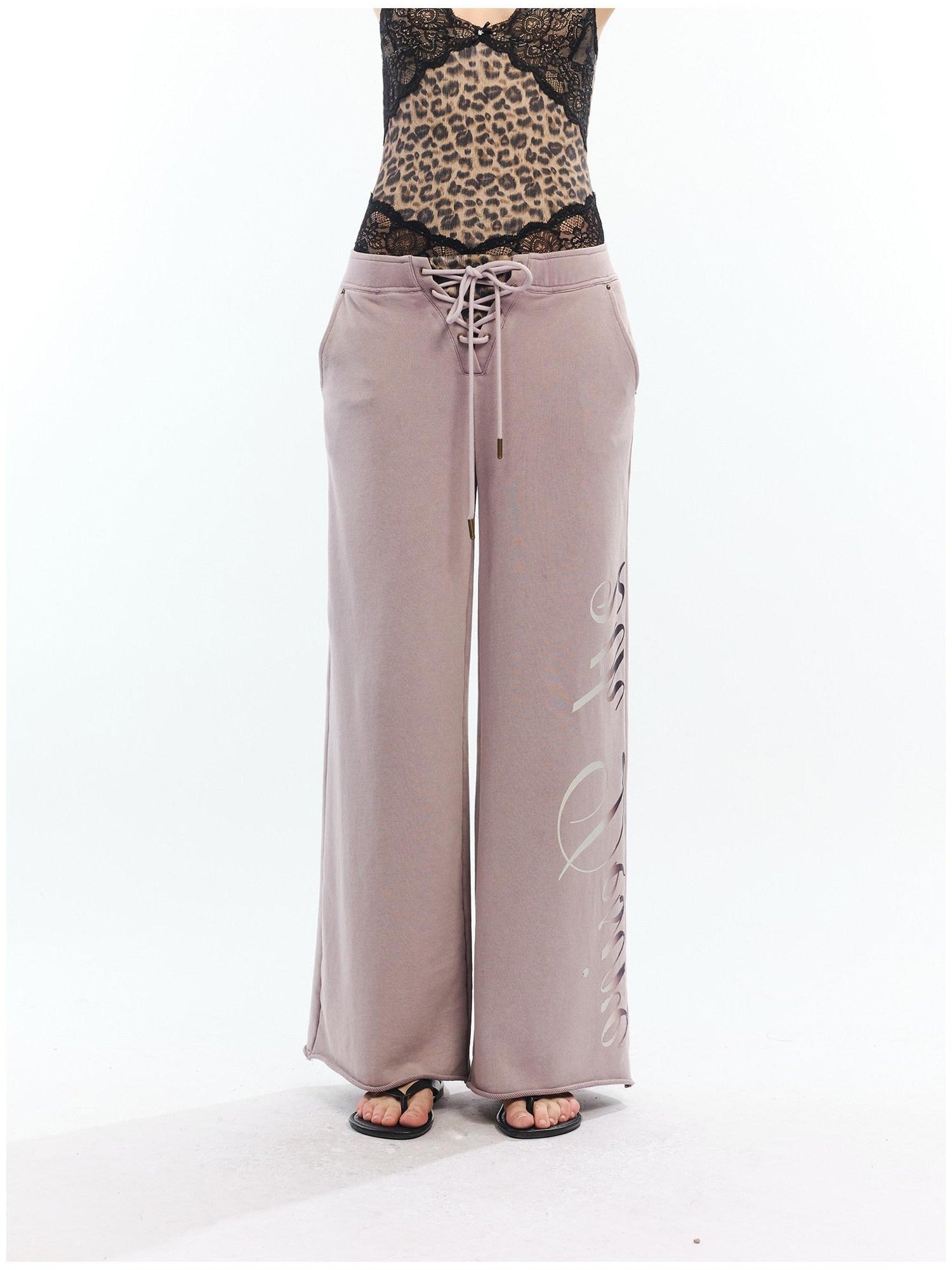 2th Desire Asymmetric Letter Print Leopard Patch Women&