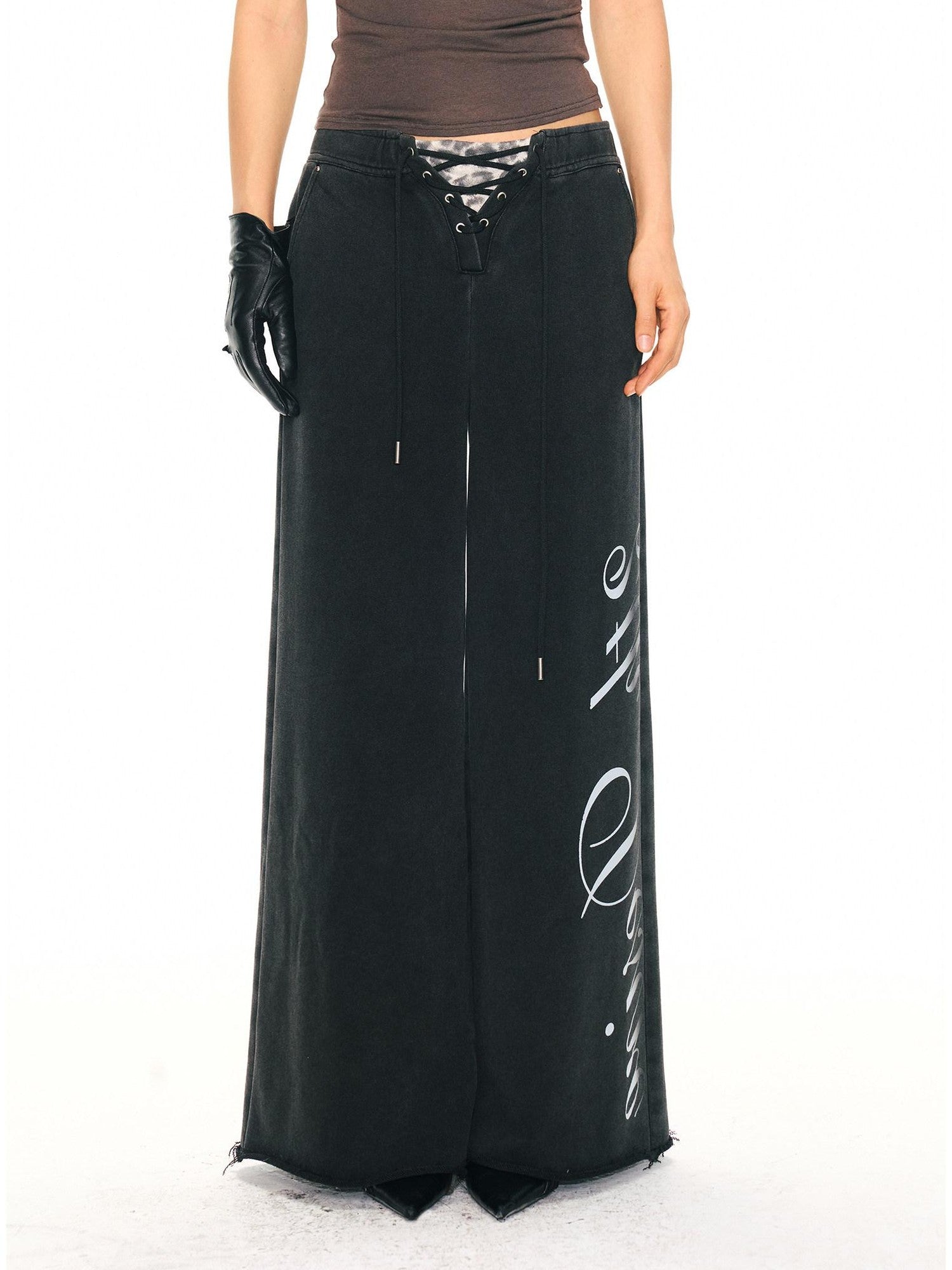 2th Desire Asymmetric Letter Print Leopard Patch Women&