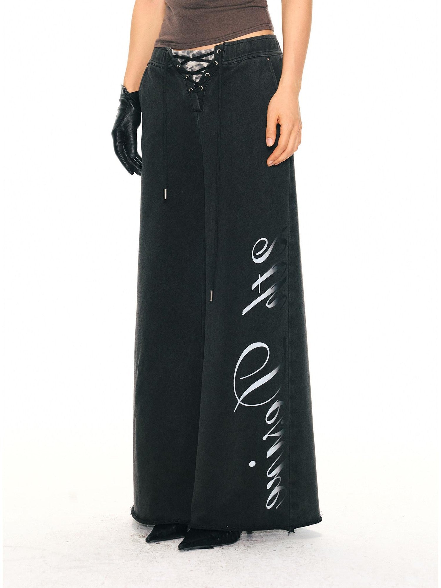 2th Desire Asymmetric Letter Print Leopard Patch Women&