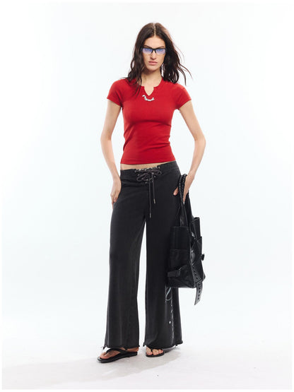 2th Desire Asymmetric Letter Print Leopard Patch Women&