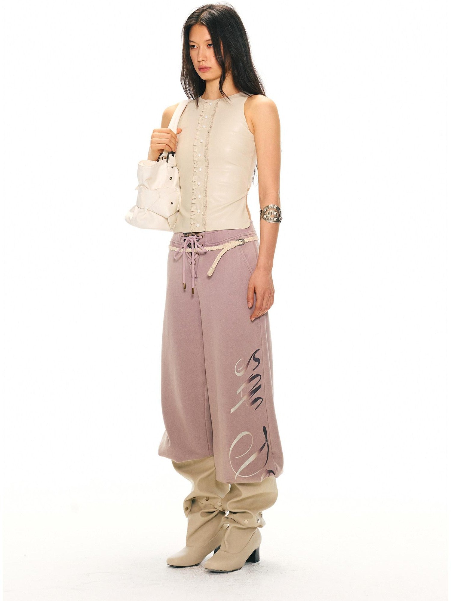2th Desire Asymmetric Letter Print Leopard Patch Women&