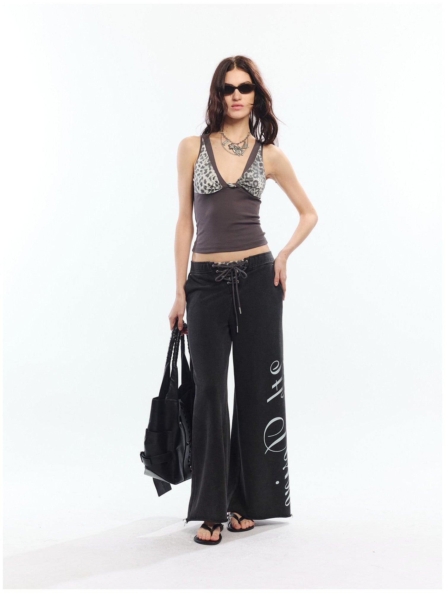 2th Desire Asymmetric Letter Print Leopard Patch Women&