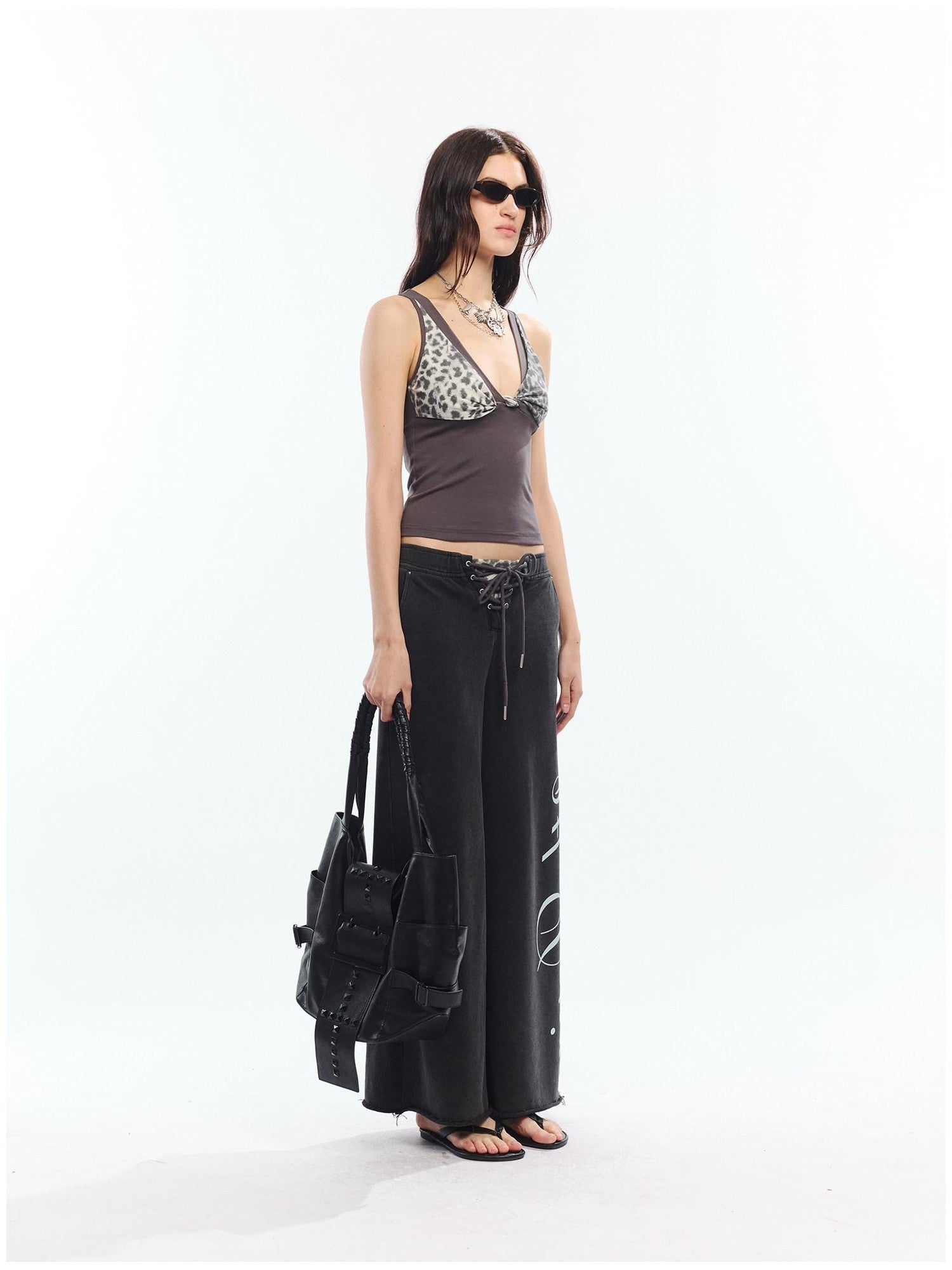2th Desire Asymmetric Letter Print Leopard Patch Women&