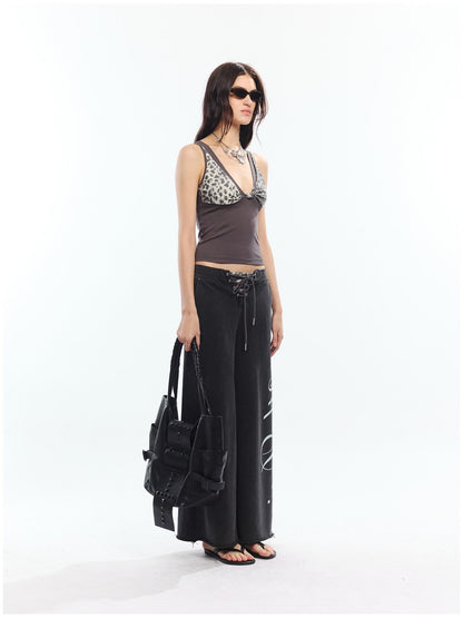 2th Desire Asymmetric Letter Print Leopard Patch Women&